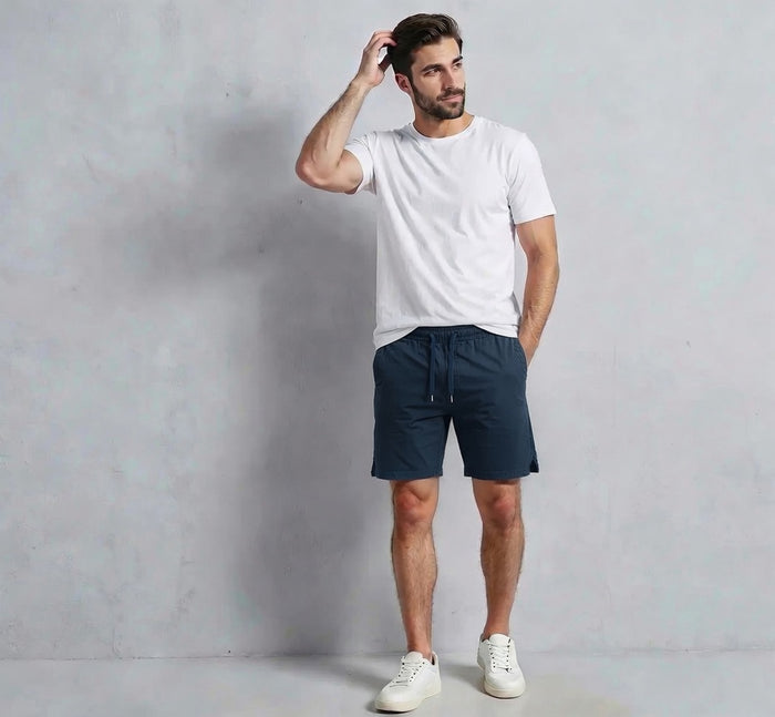 Men's Rib Lycra Cotton Casual Shorts Teal Blue Regular Fit