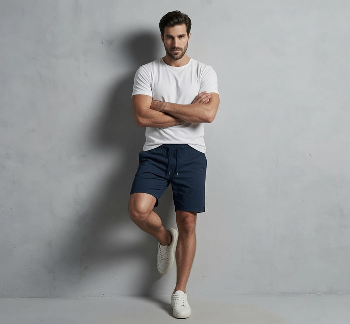 Men's Rib Lycra Cotton Casual Shorts Teal Blue Regular Fit