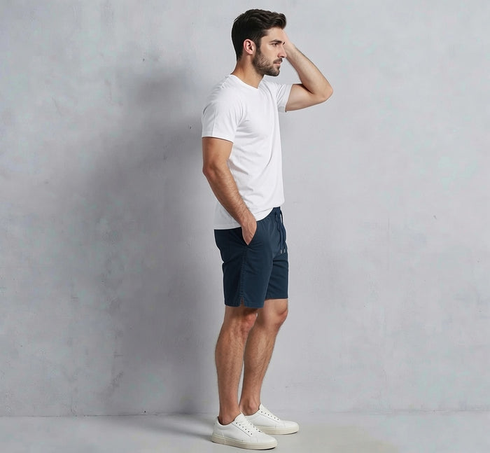 Men's Rib Lycra Cotton Casual Shorts Teal Blue Regular Fit