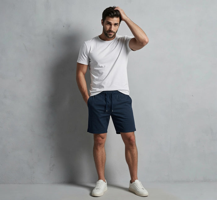 Men's Rib Lycra Cotton Casual Shorts Teal Blue Regular Fit
