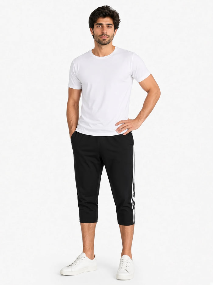 Men's Single Jersey Cotton Three Quarter Shorts Black Regular Fit