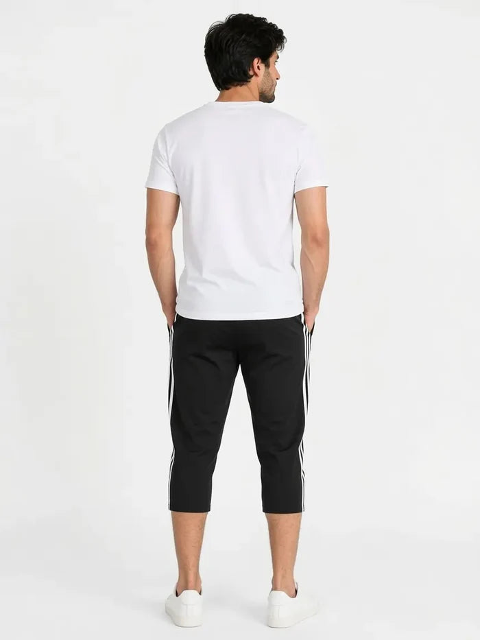 Men's Single Jersey Cotton Three Quarter Shorts Black Regular Fit - Hinz Clothing