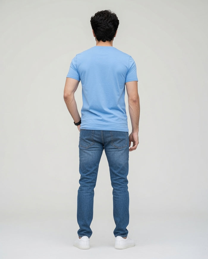 Men's Sky Blue Cotton Crew Neck Half Sleeve T-Shirt