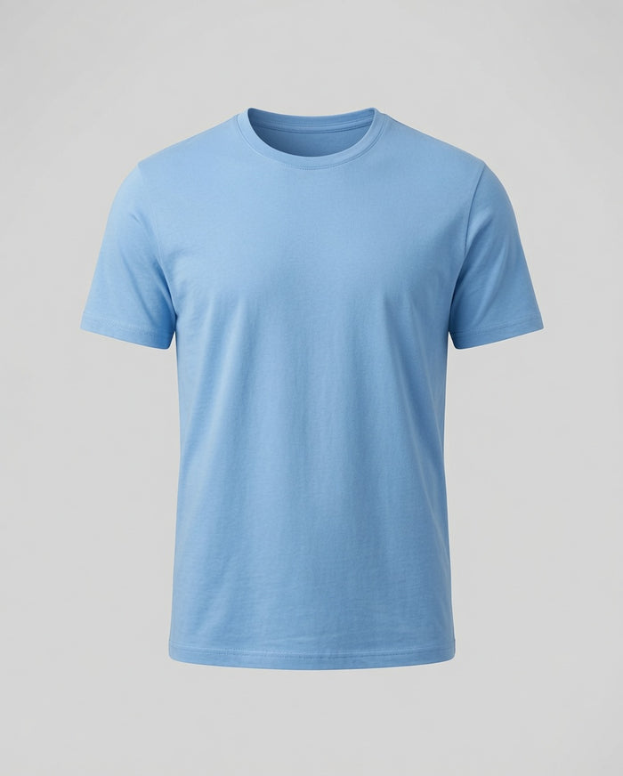 Men's Sky Blue Cotton Crew Neck Half Sleeve T-Shirt