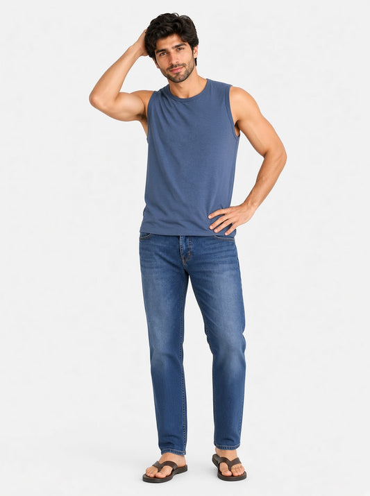 Men's Steel Blue Sleeveless  Muscle Fit T-Shirt