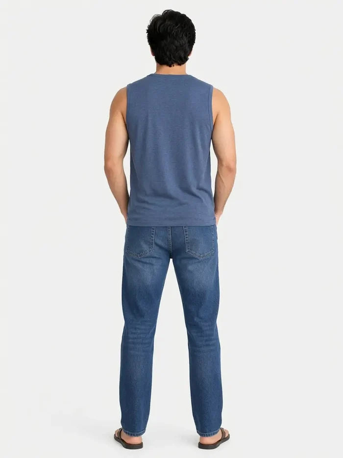 Men's Steel Blue Sleeveless  Muscle Fit T-Shirt
