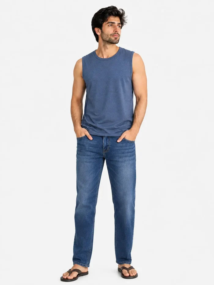 Men's Steel Blue Sleeveless  Muscle Fit T-Shirt