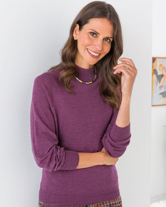 Merino Wool Turtle Neck Jumper - Plum - The Classic Boutique