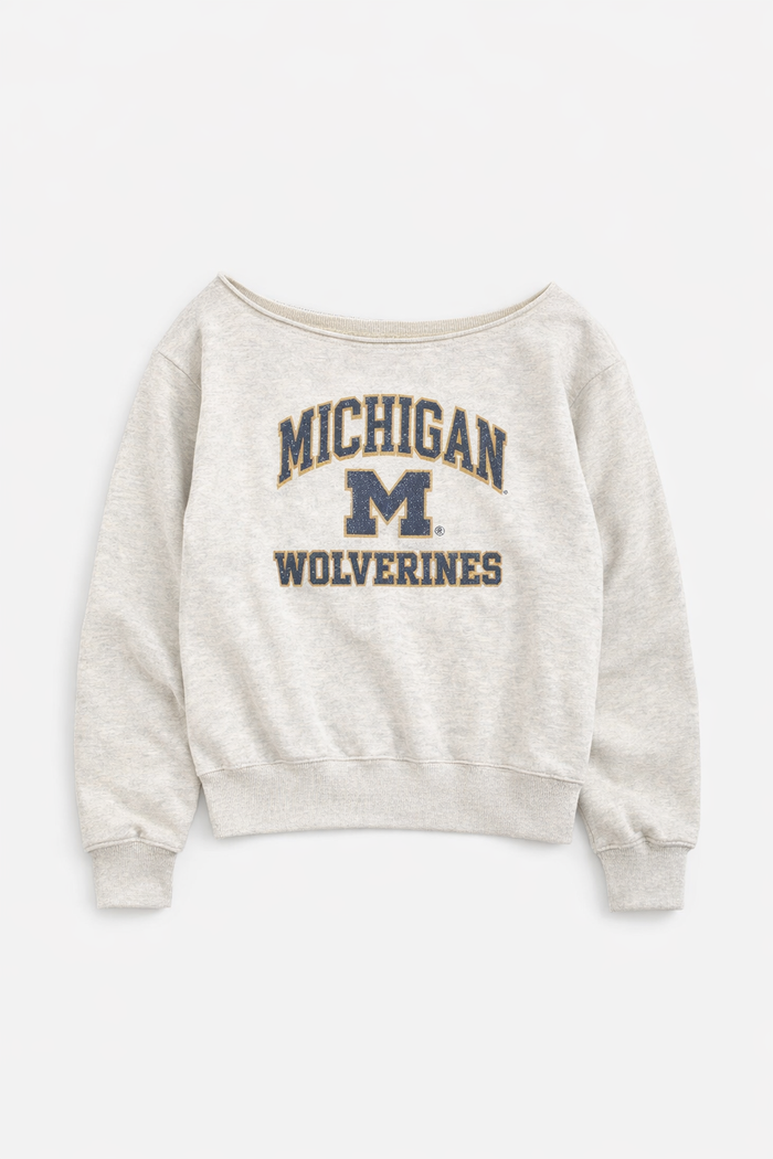 Michigan Rhinestone Off Shoulder Crew
