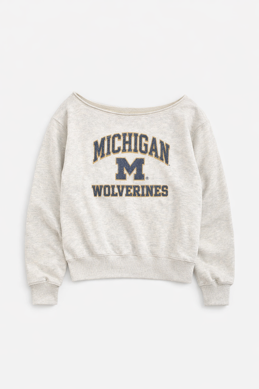 Michigan Rhinestone Off Shoulder Crew