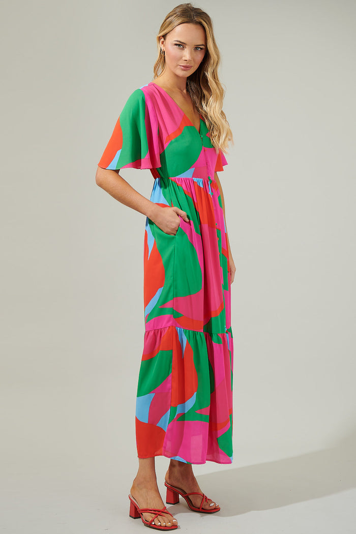 Milton Abstract Pismo Button Down Flutter Maxi Dress