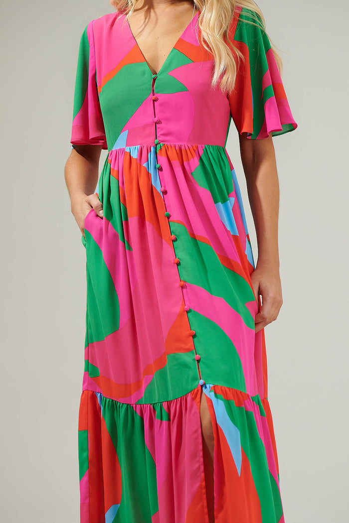 Milton Abstract Pismo Button Down Flutter Maxi Dress