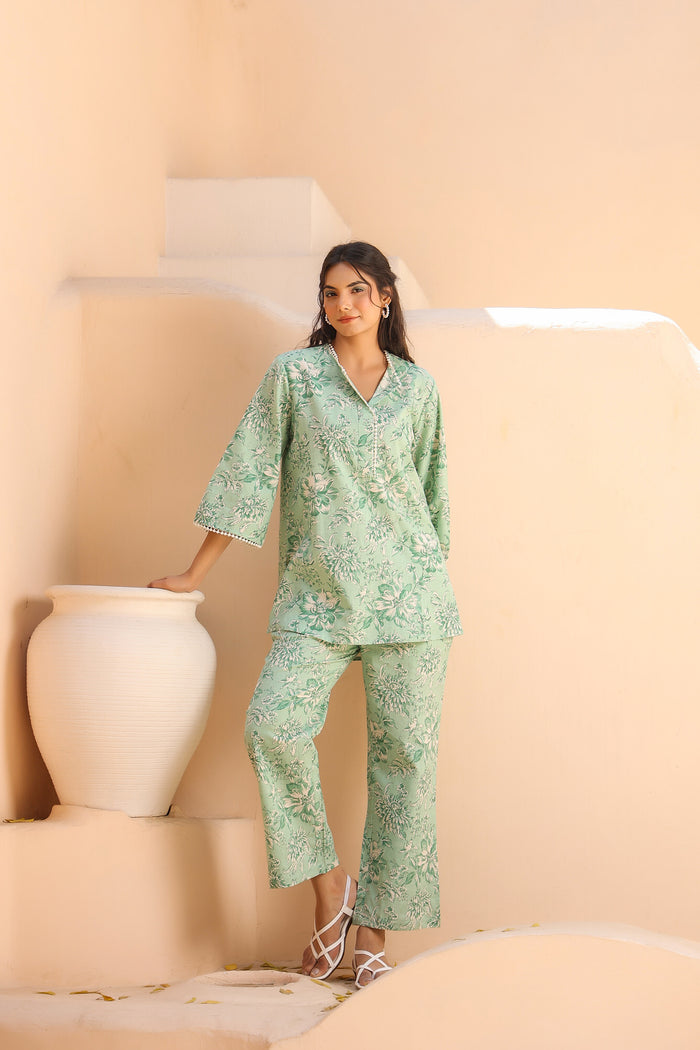 Mint Floral Cotton Flex Co-ord Set