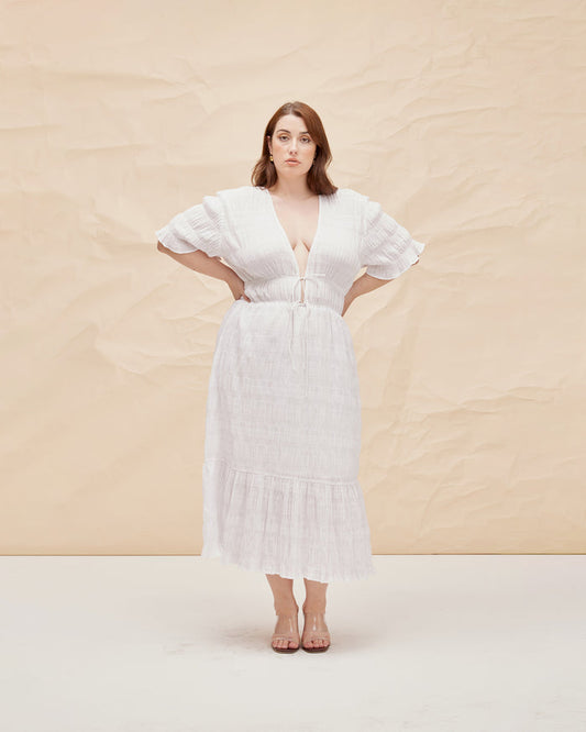 MIRELLA V-NECK DRESS WHITE
