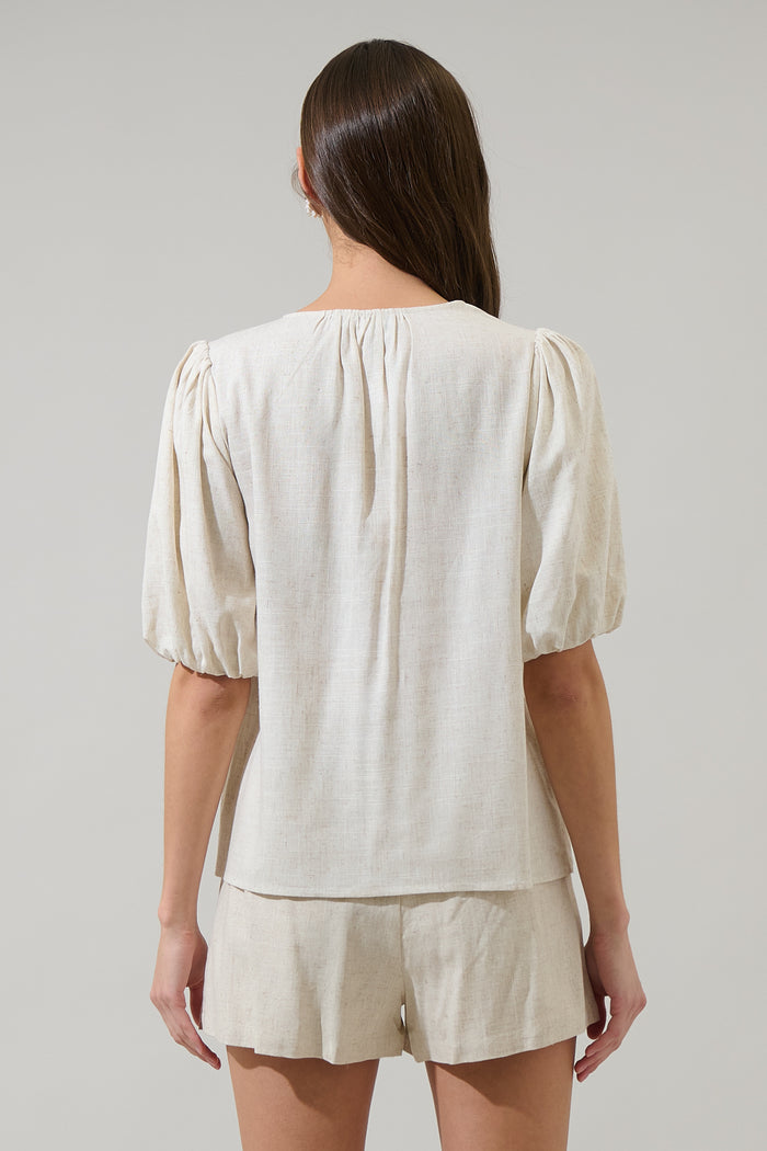 Mora Linen Cerry Pleated Top