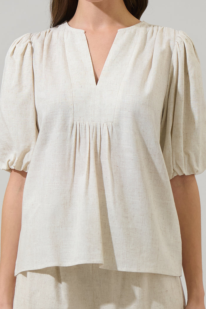 Mora Linen Cerry Pleated Top