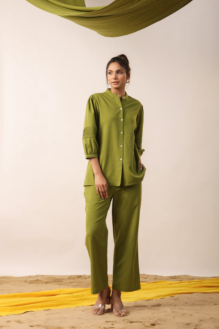Moss Green Cotton Flex Co-ord Set