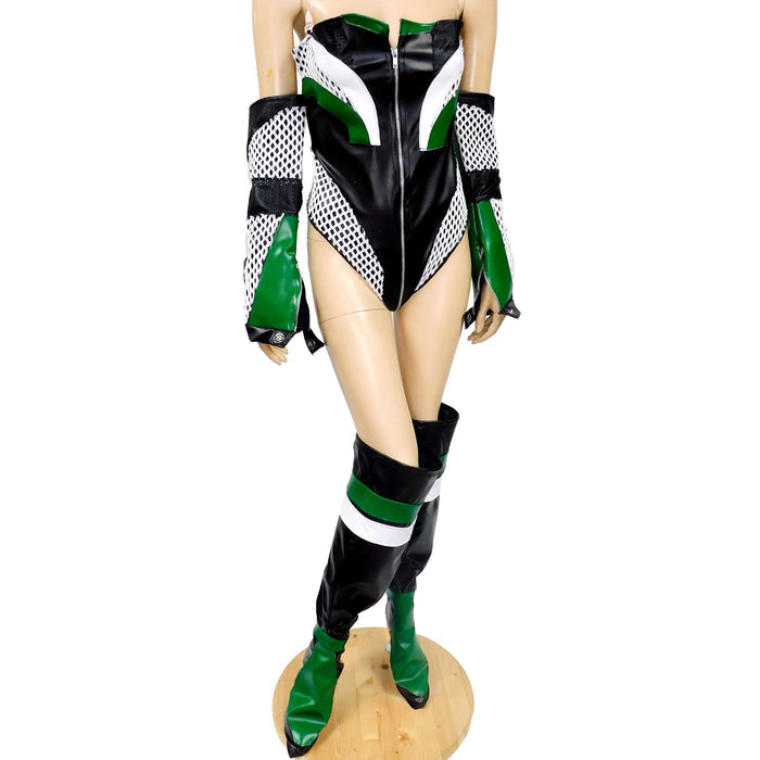 Motorsport Leather Bodysuit with Sleeves and Boot Covers Costume