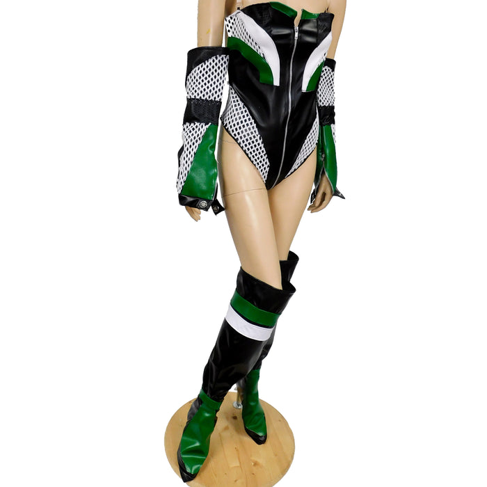 Motorsport Leather Bodysuit with Sleeves and Boot Covers Costume