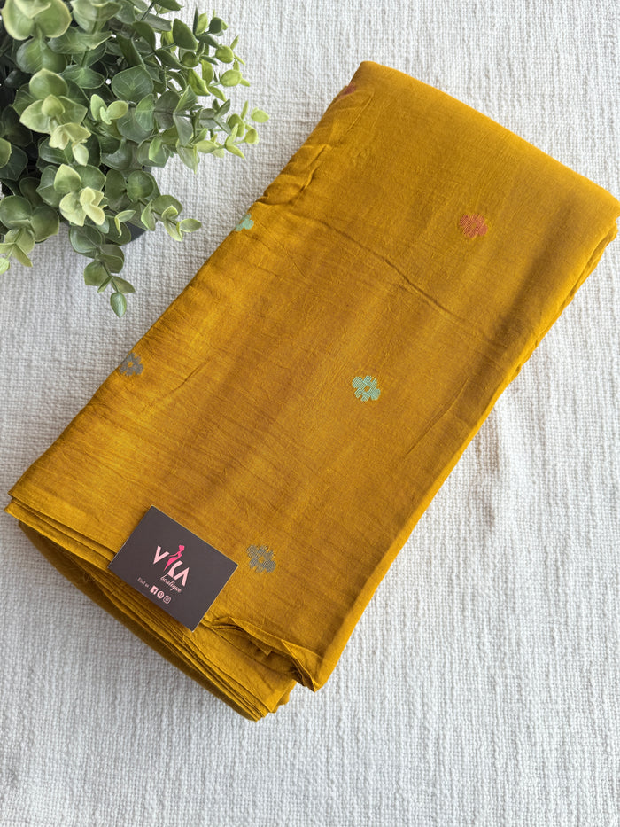 Musturd multi flower pure Jamdhani fabric