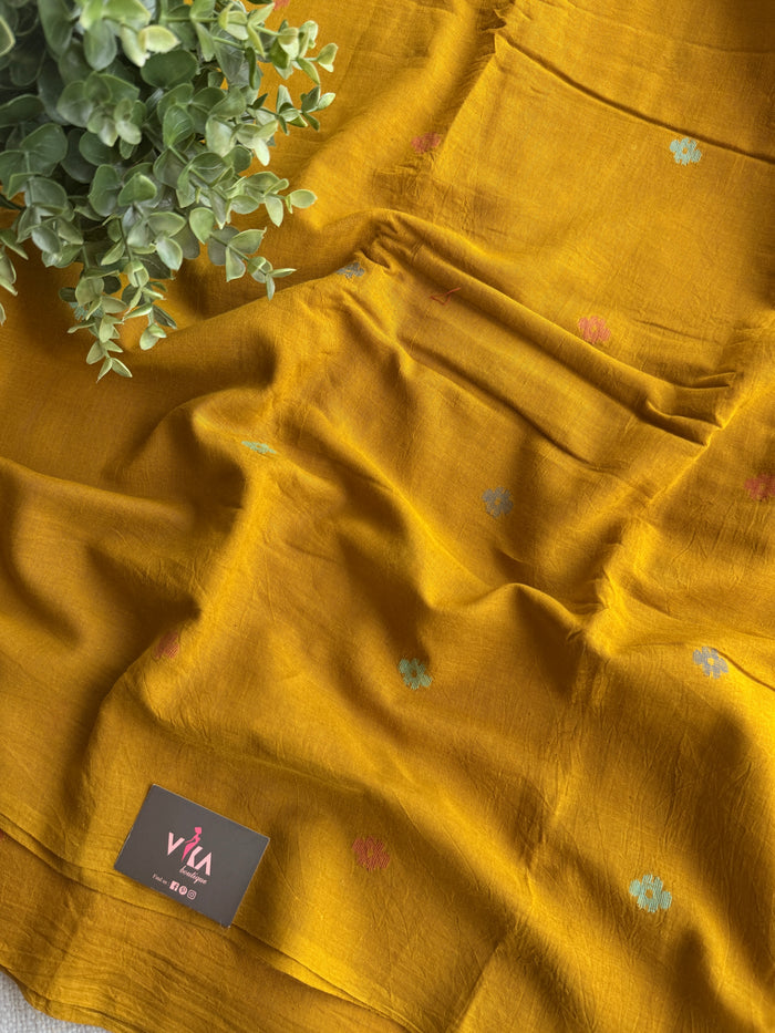 Musturd multi flower pure Jamdhani fabric