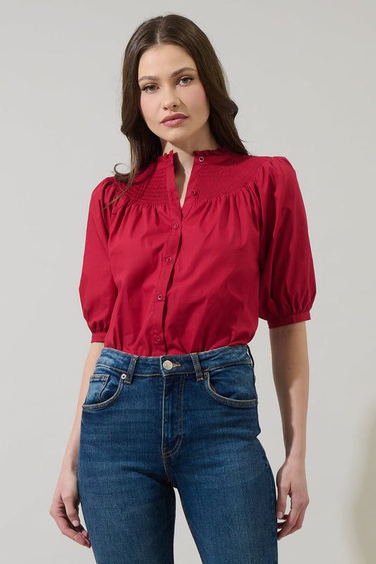 Narris Blossom Smocked Mock Neck Top