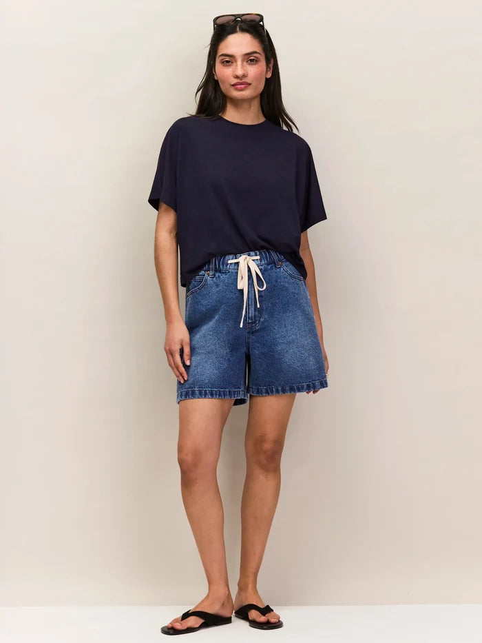 Navy Slub Jersey Cropped Tee