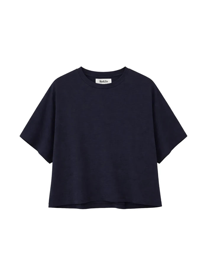 Navy Slub Jersey Cropped Tee