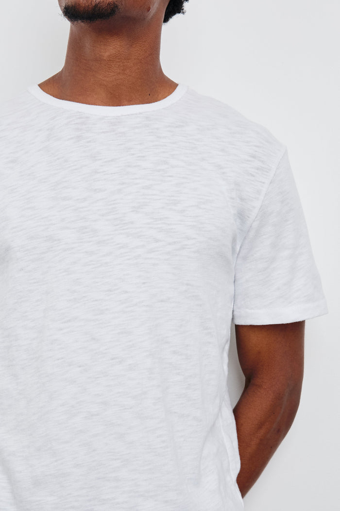 Neil T-Shirt with a Crew Neck in White Colorway - Front View Featured on Model