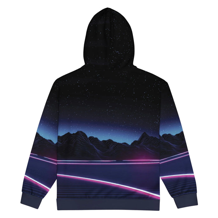 Neon Highway Zip Hoodie in Synthwave Midnight Neon. OEKO-TEX® 100, REACH Compliant, GRS Certified.