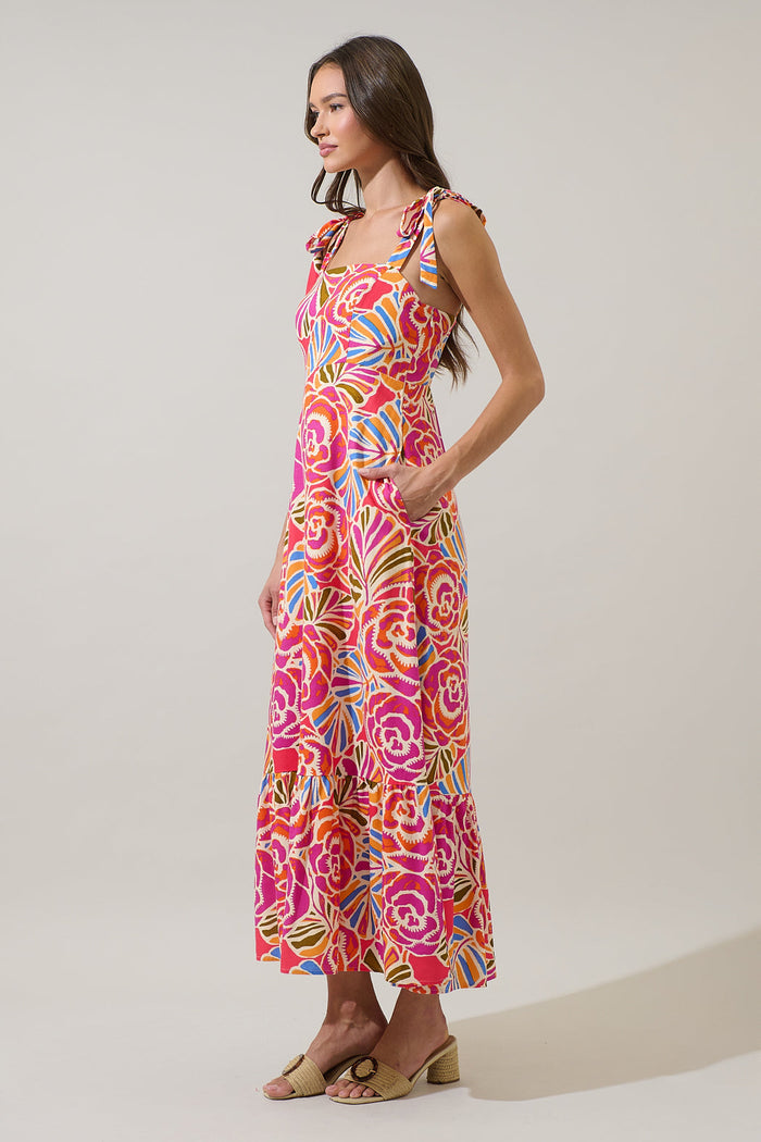 Nomi Floral Hendy Shoulder Tie Maxi Dress