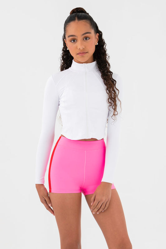On-The-Go Long Sleeve Zip Thru in White - Front View