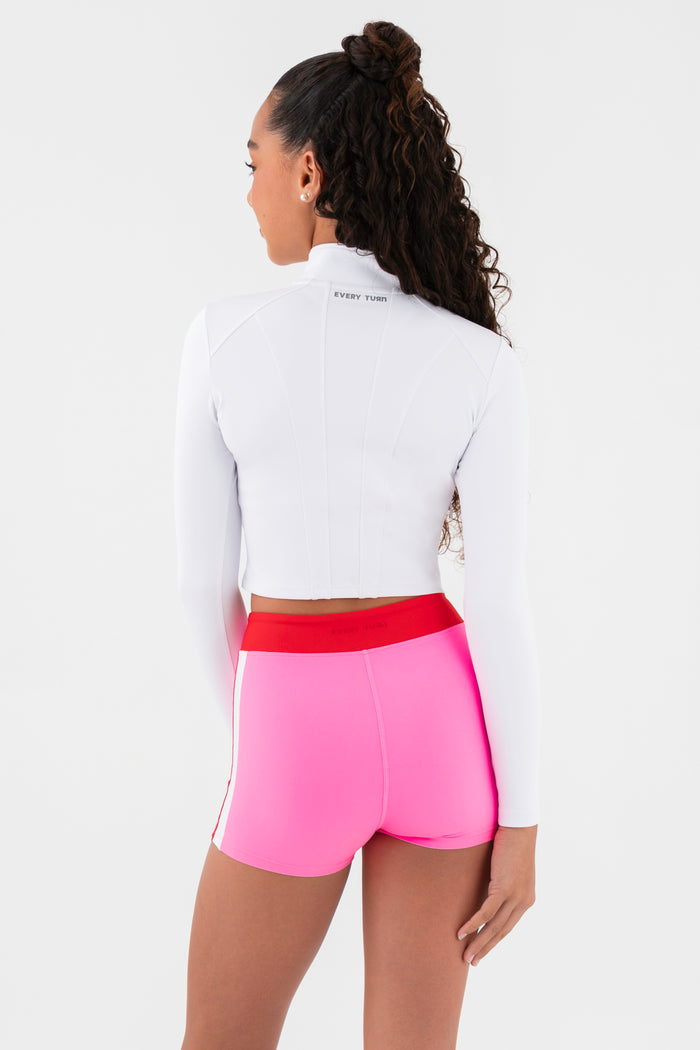 On-The-Go Long Sleeve Zip Thru in White - Back View