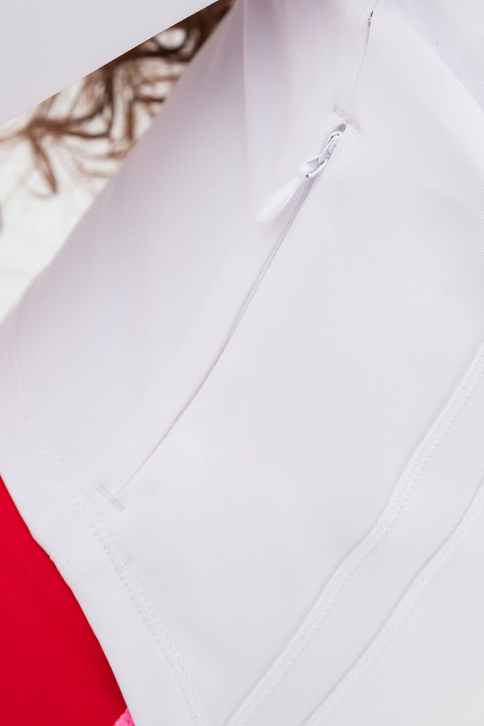 On-The-Go Long Sleeve Zip Thru in White - Zip View