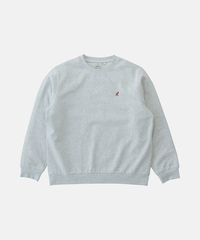Gramicci heather ash One Point Crew Sweatshirt against a light-tone background.