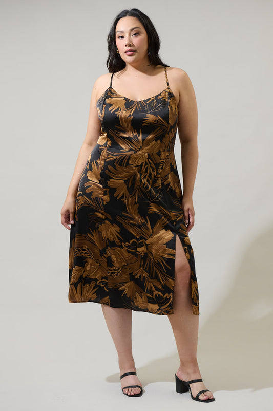 Palm Tropics Midnight Parting Ways Satin Midi Dress Curve