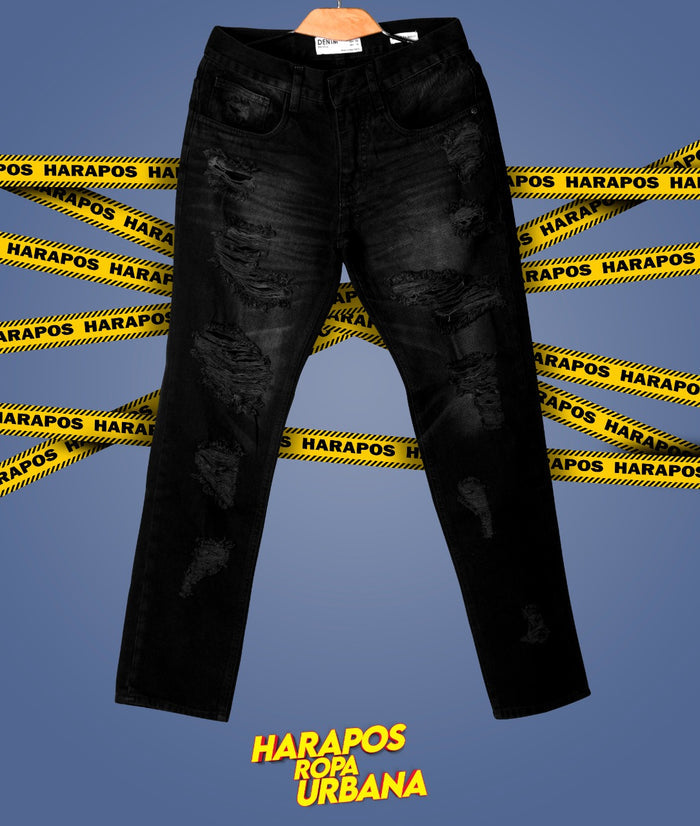 Pantalon Bershka jean negro rasgado suelto