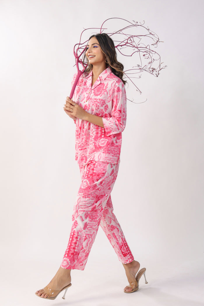 Patches On Pink Cotton Loungewear Top Set