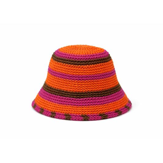 Pembe ve Turuncu Çizgili Kova Şapka