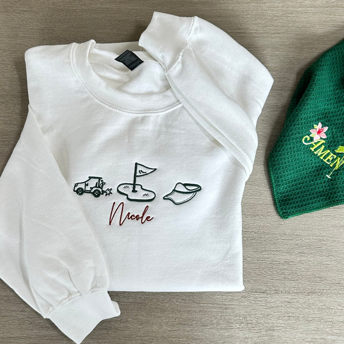 Personalized Golf Sweatshirt - Custom Name Golf Icons - Embroidered Crewneck