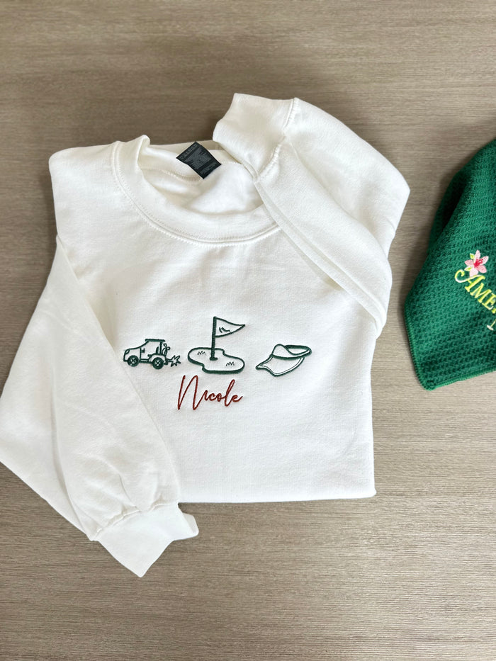 Personalized Golf Sweatshirt - Custom Name Golf Icons - Embroidered Crewneck