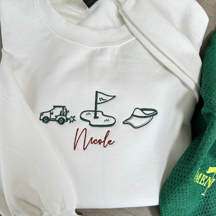 Personalized Golf Sweatshirt - Custom Name Golf Icons - Embroidered Crewneck