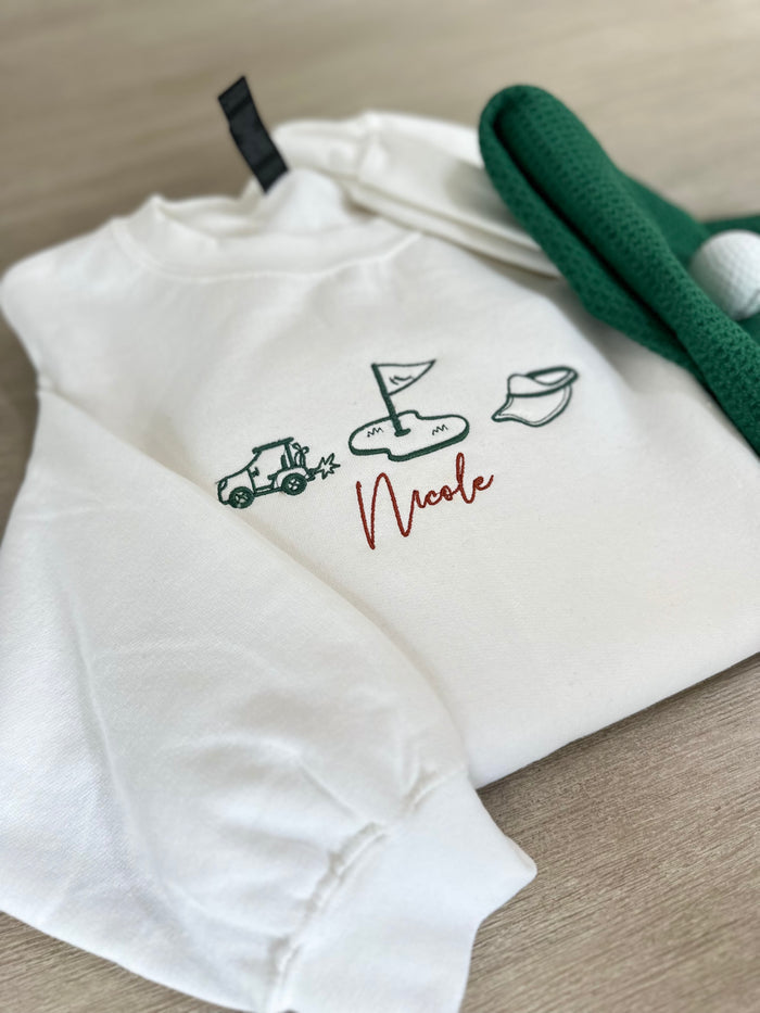 Personalized Golf Sweatshirt - Custom Name Golf Icons - Embroidered Crewneck