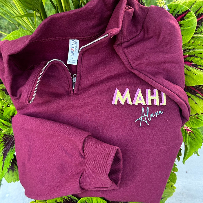 Personalized Mahjong Quarter-Zip — Custom Name MAHJ Embroidered Pullover