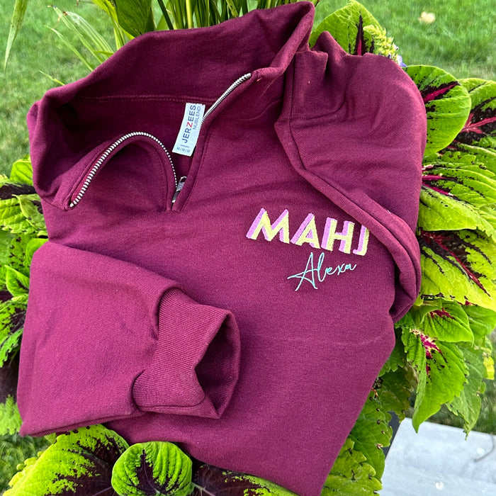 Personalized Mahjong Quarter-Zip — Custom Name MAHJ Embroidered Pullover
