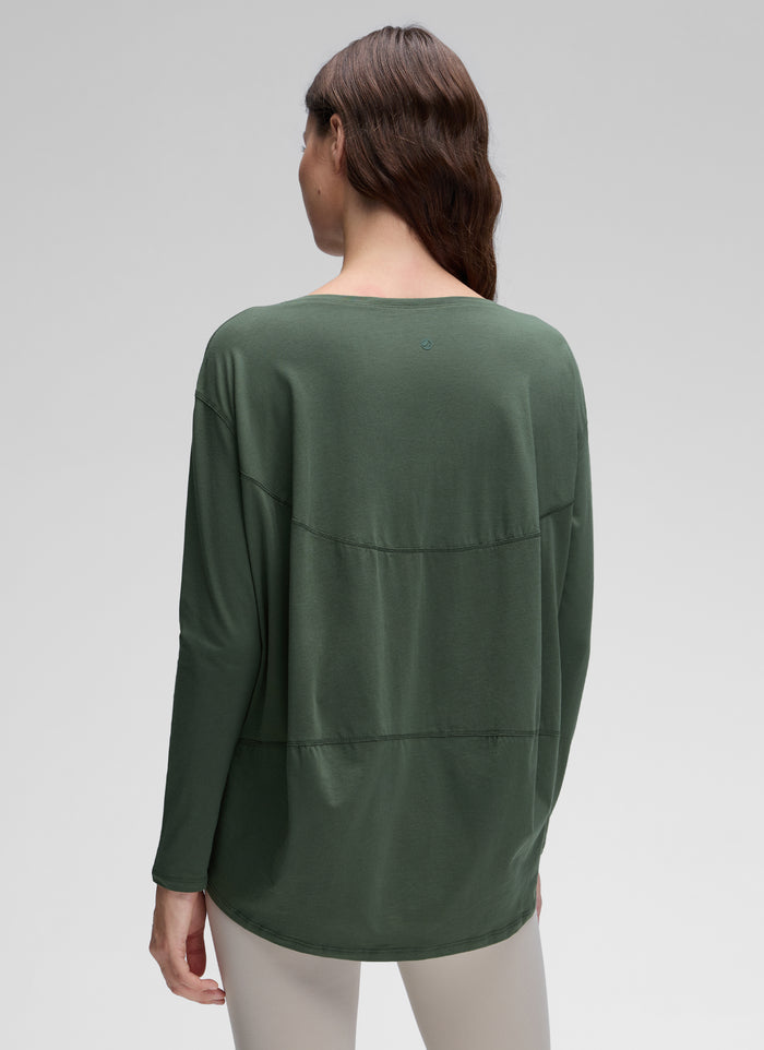 CRZ YOGA Women's Casual Loose Fit Pima Cotton Long Sleeves Boat Neck Grey Olive