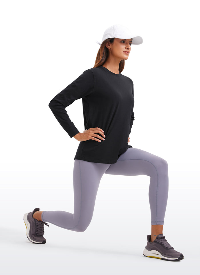 CRZ YOGA Women's Pima Cotton Long Sleeve Shirts Crew Neck Casual Tops Black