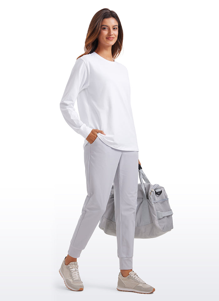 CRZ YOGA Women's Pima Cotton Long Sleeve Shirts Crew Neck Casual Tops White