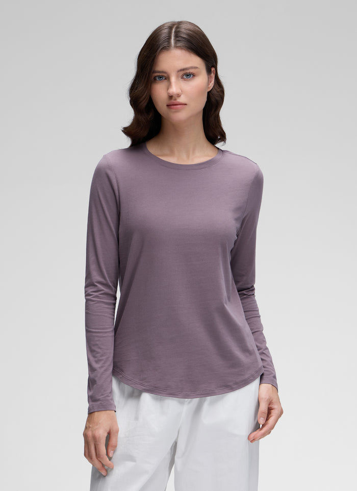 CRZ YOGA Women's Yoga Classic Fit Tops Pima Cotton Workout Long Sleeve purple gray