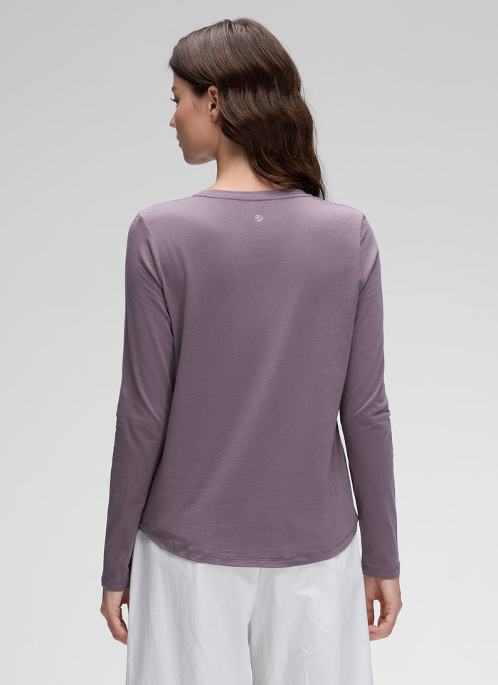 CRZ YOGA Women's Yoga Classic Fit Tops Pima Cotton Workout Long Sleeve purple gray